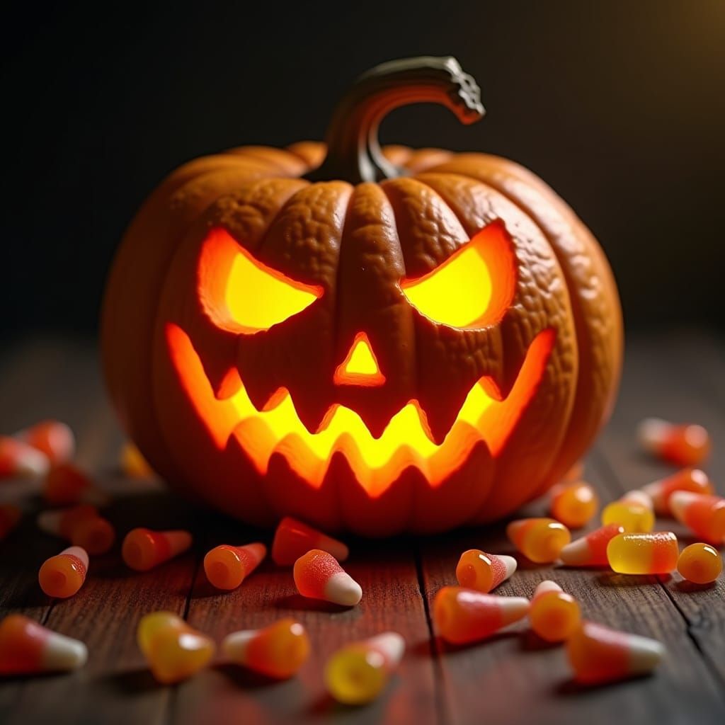 Menacing Jack-o'-Lantern with Candy in HDR