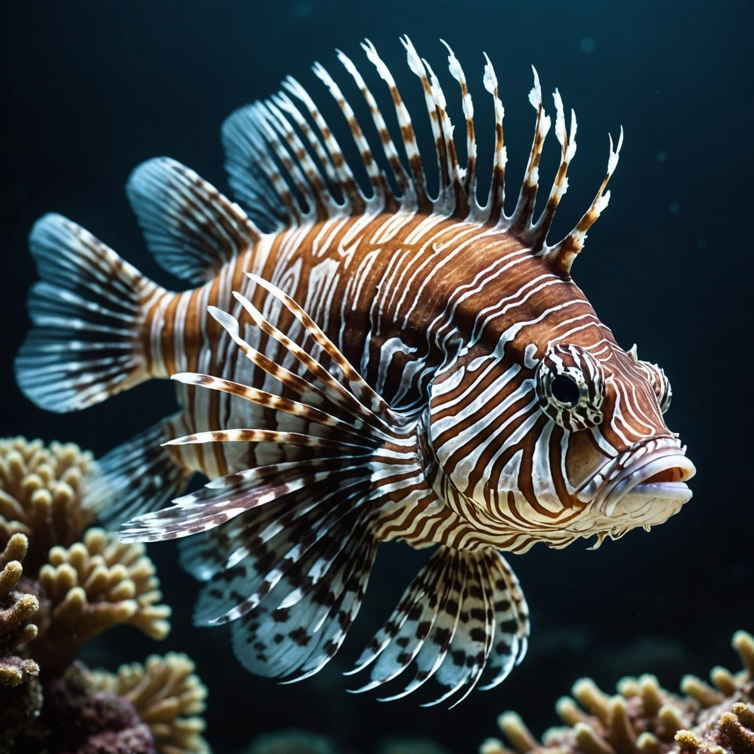 Hyperrealistic Lionfish in Sharp Focus, Cinematic Lighting