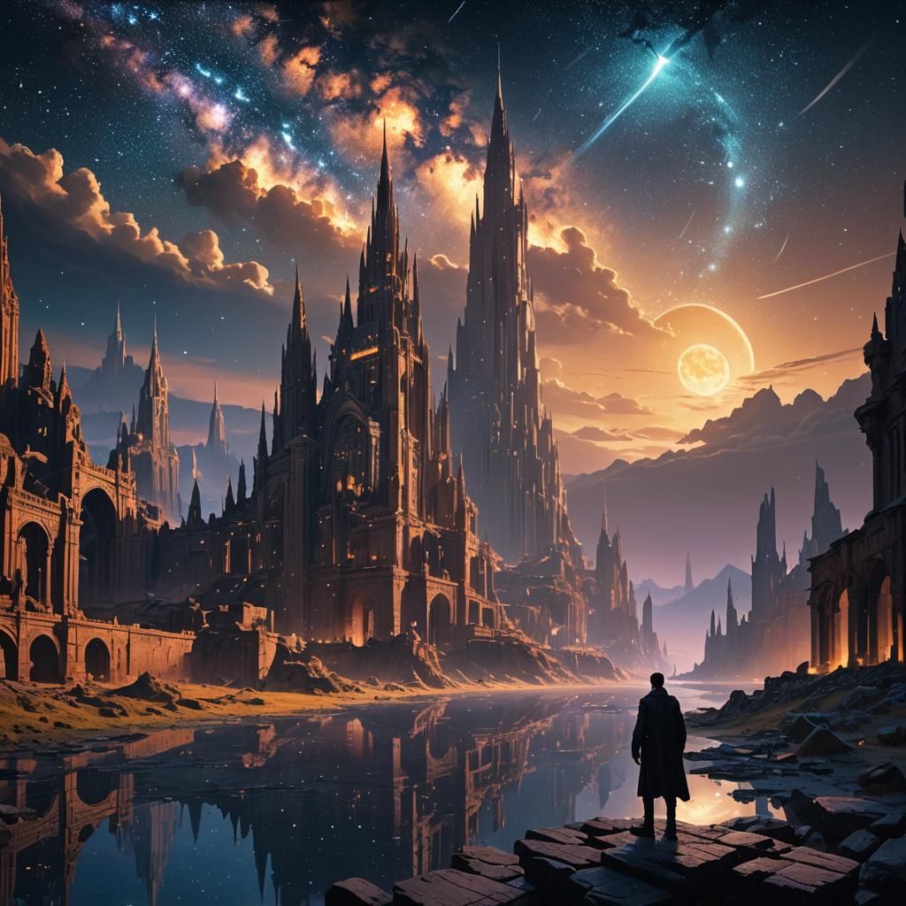 Mystical City Under Starry Skies: Digital Matte Painting
