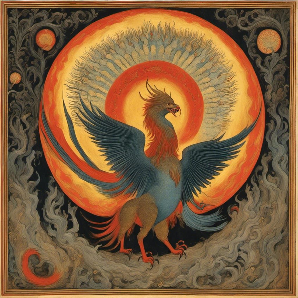 Fiery Winged Serpent in Medieval Manuscript Style