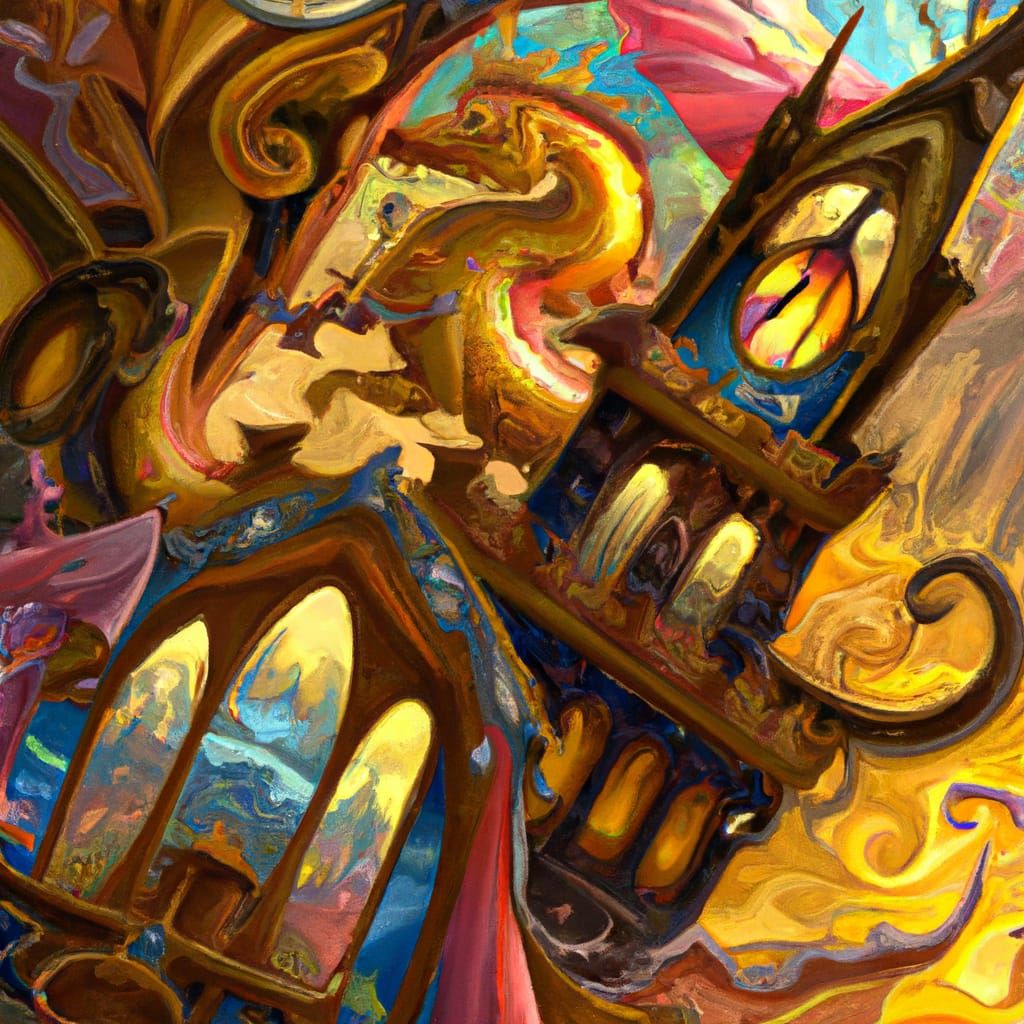 Epic Digital Castle Painting with Flying Princess and Dragon