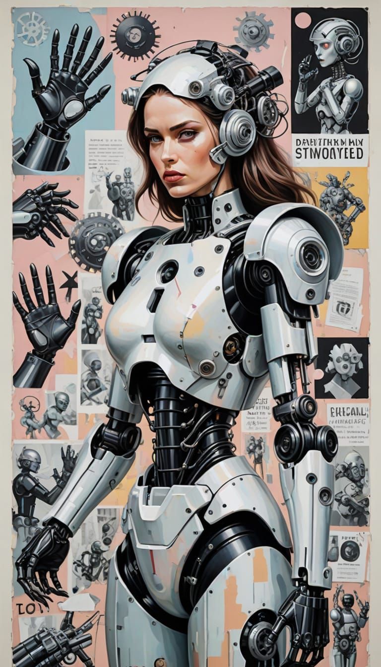 Dadaist Cyborg Woman with Robotic Hands