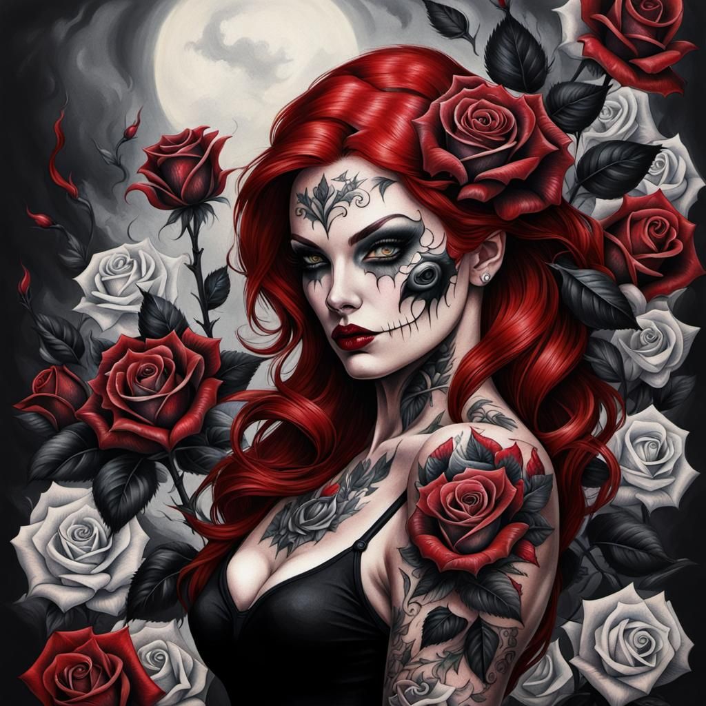 Redhead with Rose Tattoo: A Sinister Portrait