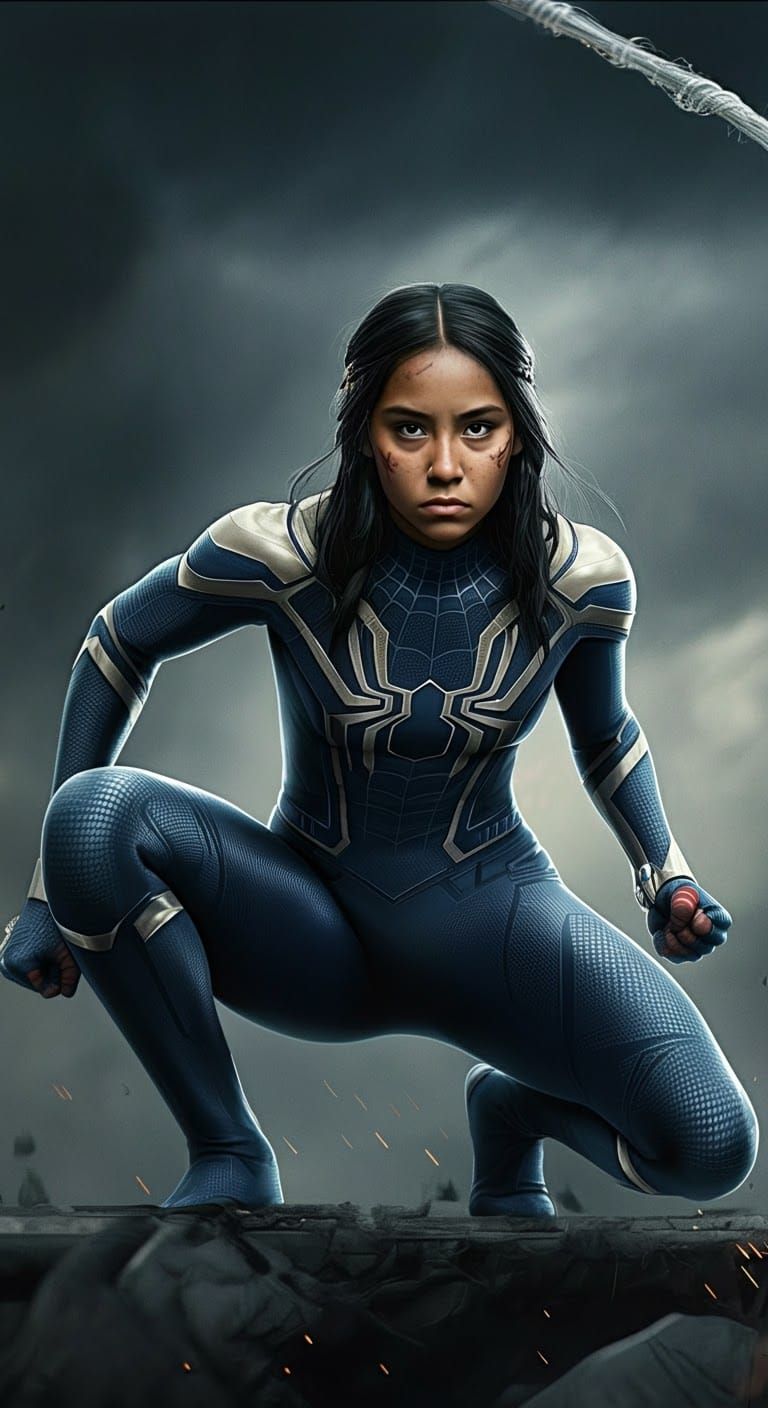 Native American Superheroine in Metallic Spider-Girl Suit