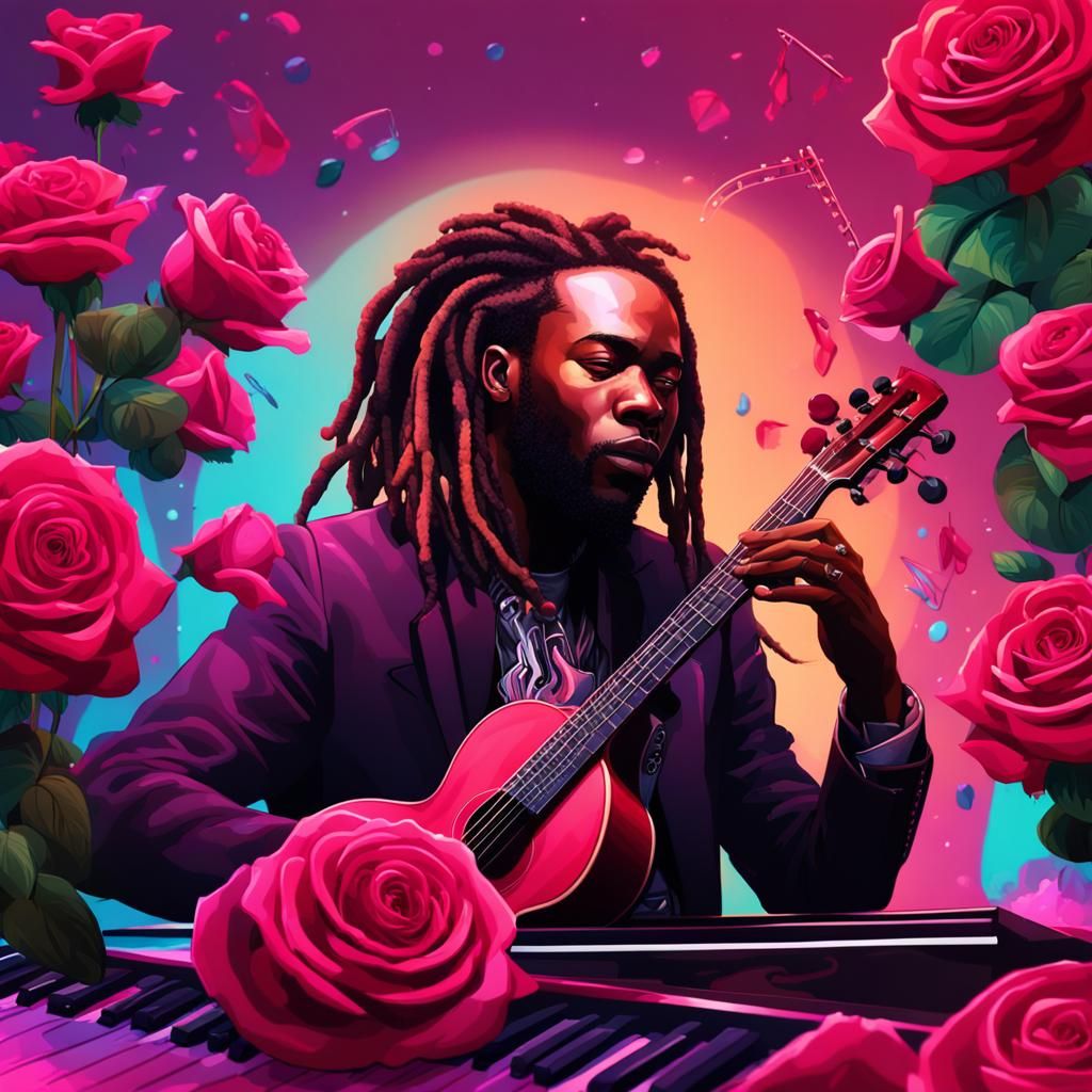 Jazz Musicians Playing Rose Instruments in a Pink Scene