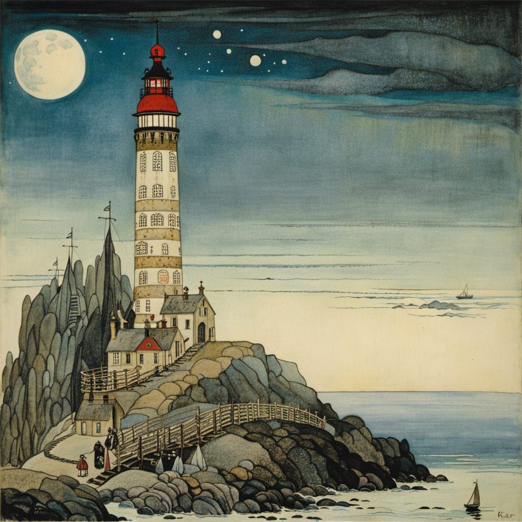 Enchanted Lighthouse Inspired by Classic Illustration