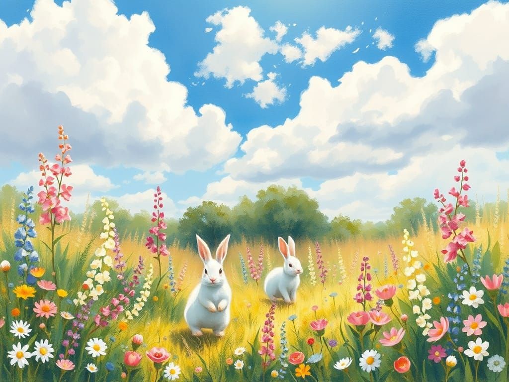Whimsical Spring Landscape in Impressionist Style