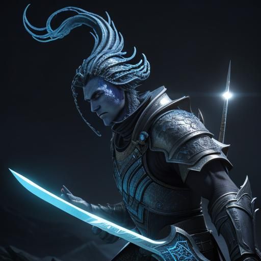 Alien Warrior with Glowing Sword: Fantasy Art