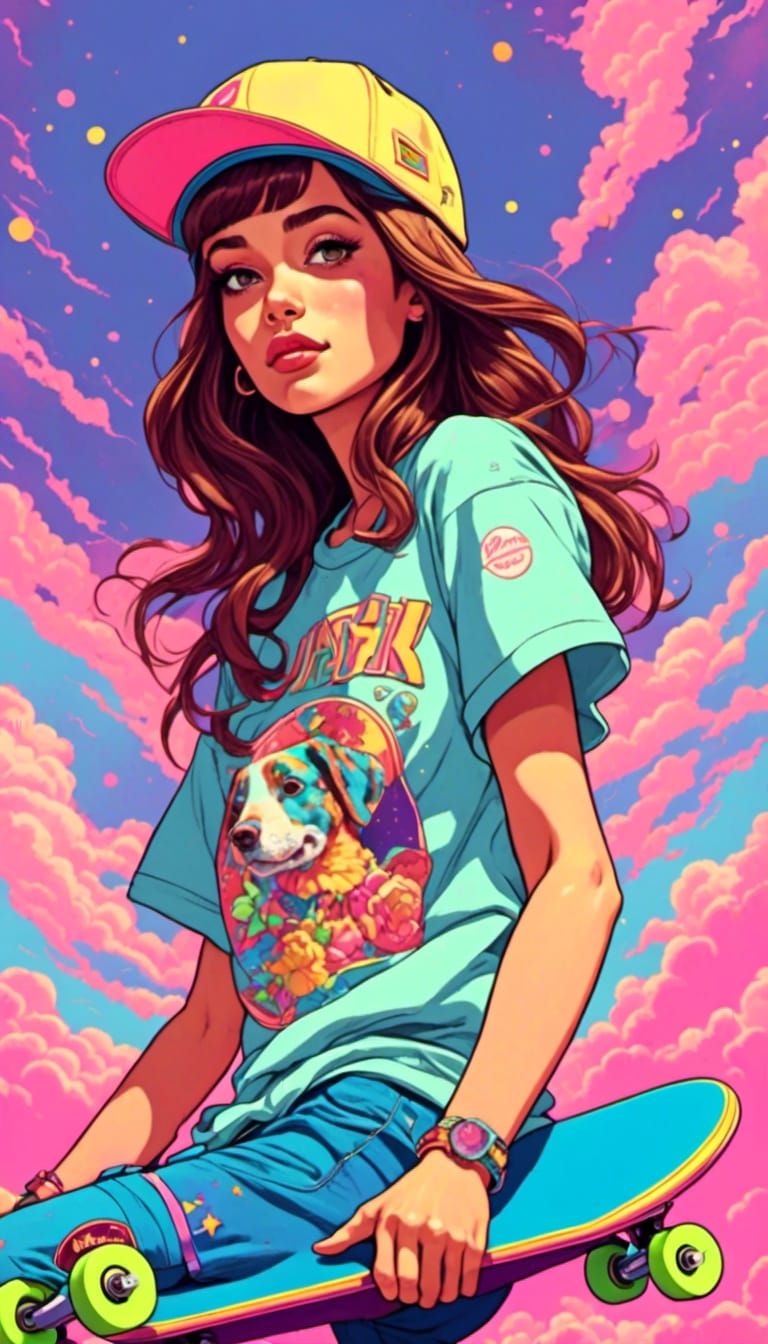 Psychedelic Skater Girl Portrait