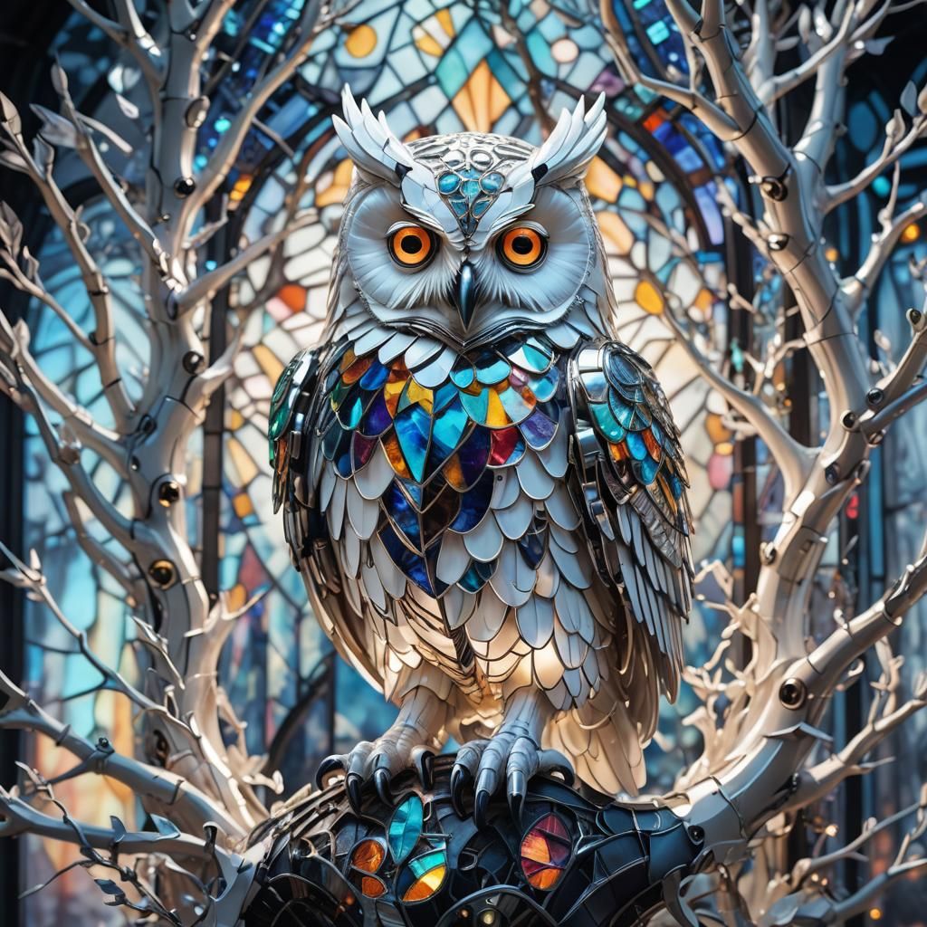 Cyberpunk Biomechanical Owl Still Life in 8K
