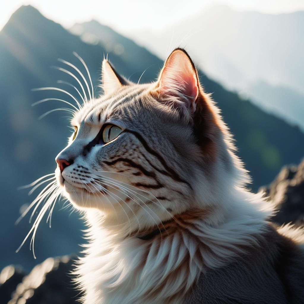 Sporty Cat on Misty Peak in Cinematic Style