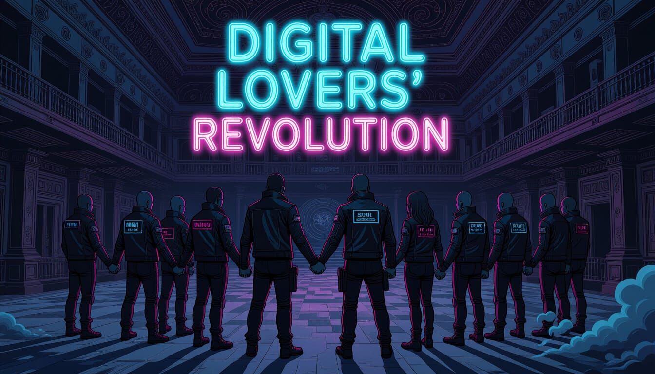 Cyberpunk Rebels Unite in Art Deco Ballroom