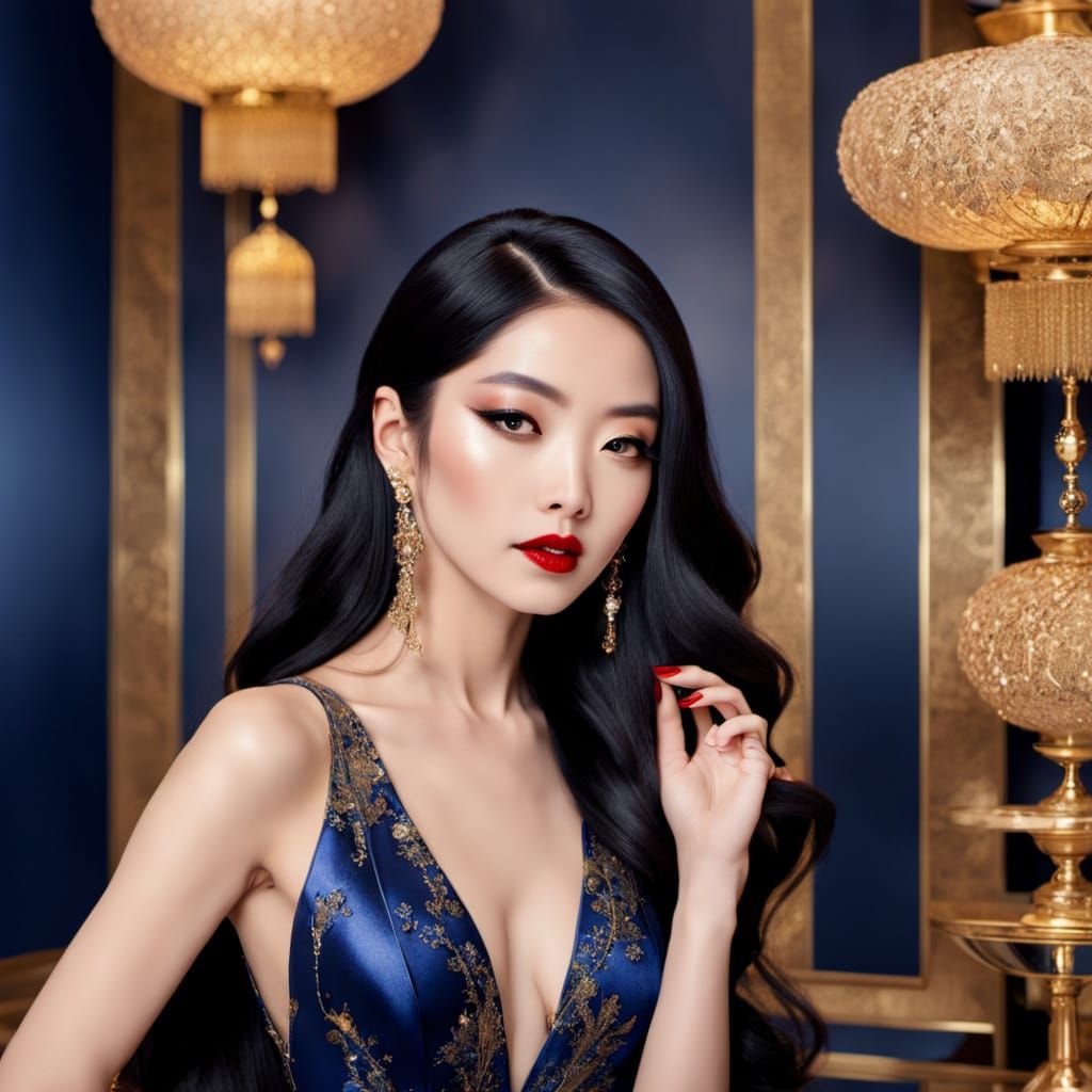 Elegant Japanese Woman in Luxurious Setting