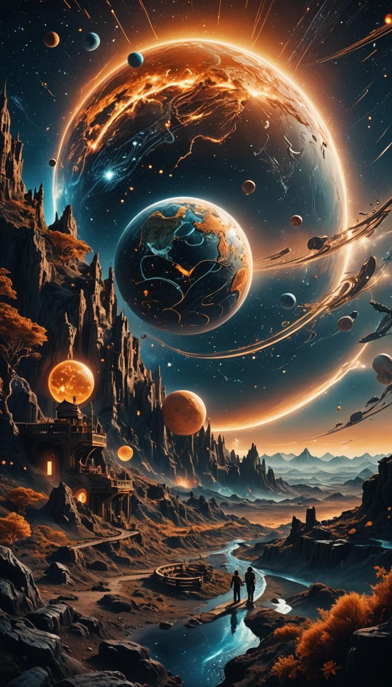 Fictional Realms on Illustrated Planet in Film Still