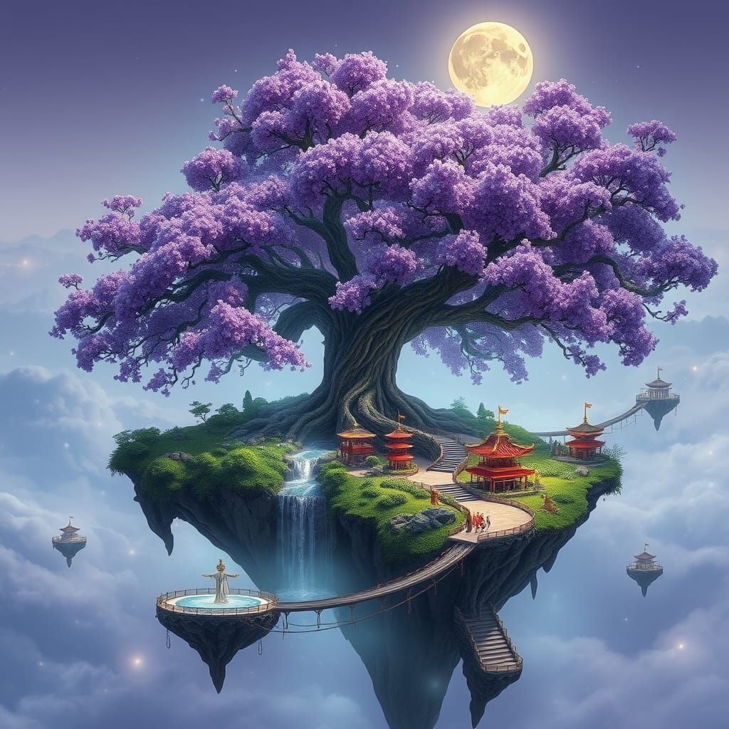 Ethereal Deep Purple Blossom Tree Rises Majestically from Lu...