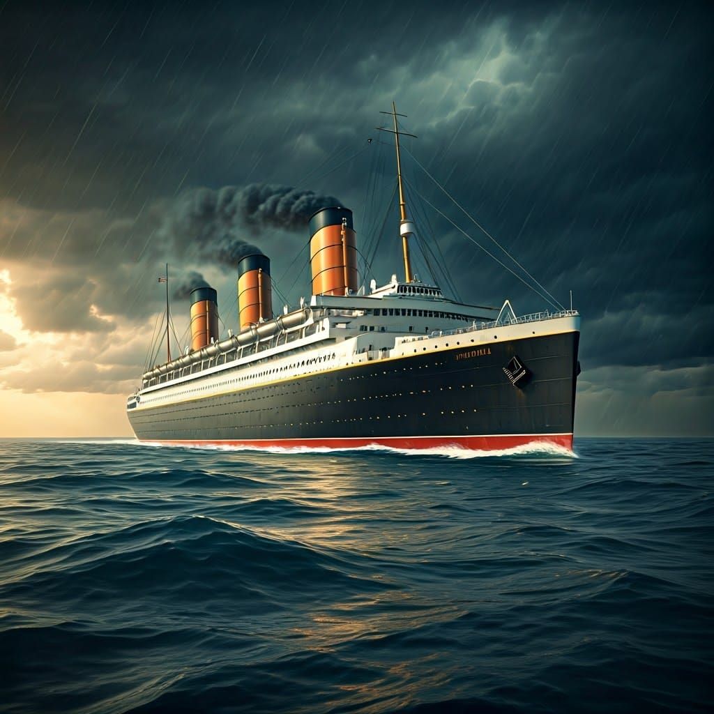 RMS Atlantisia in Stormy Seas, Digital Art