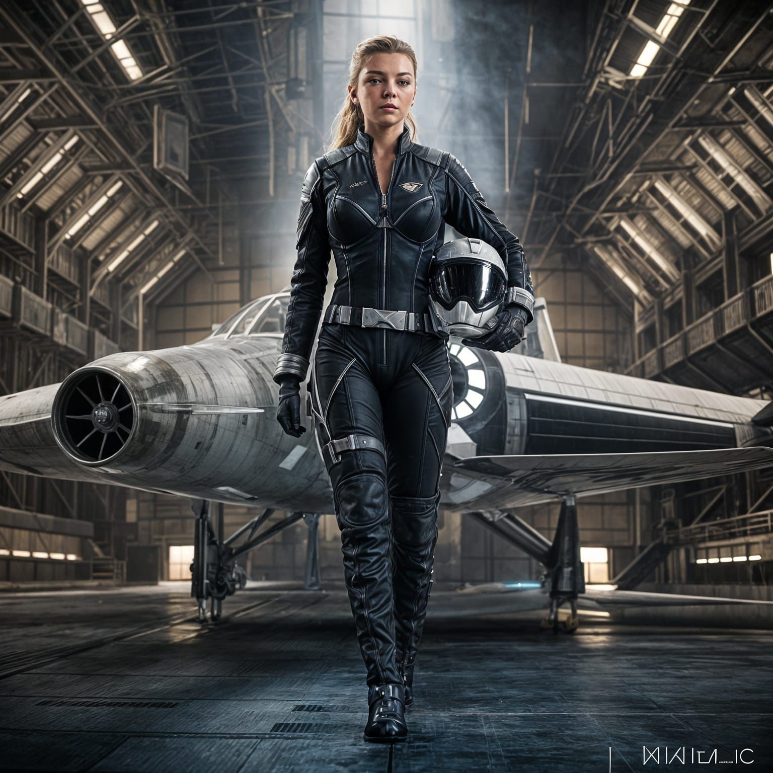 Natalie Dormer in Futuristic Flight Suit, Starfighter, and H...