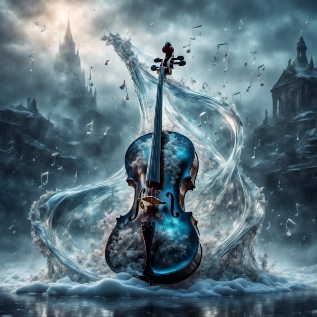 Ethereal Glass Cello Filled with Musical Notes