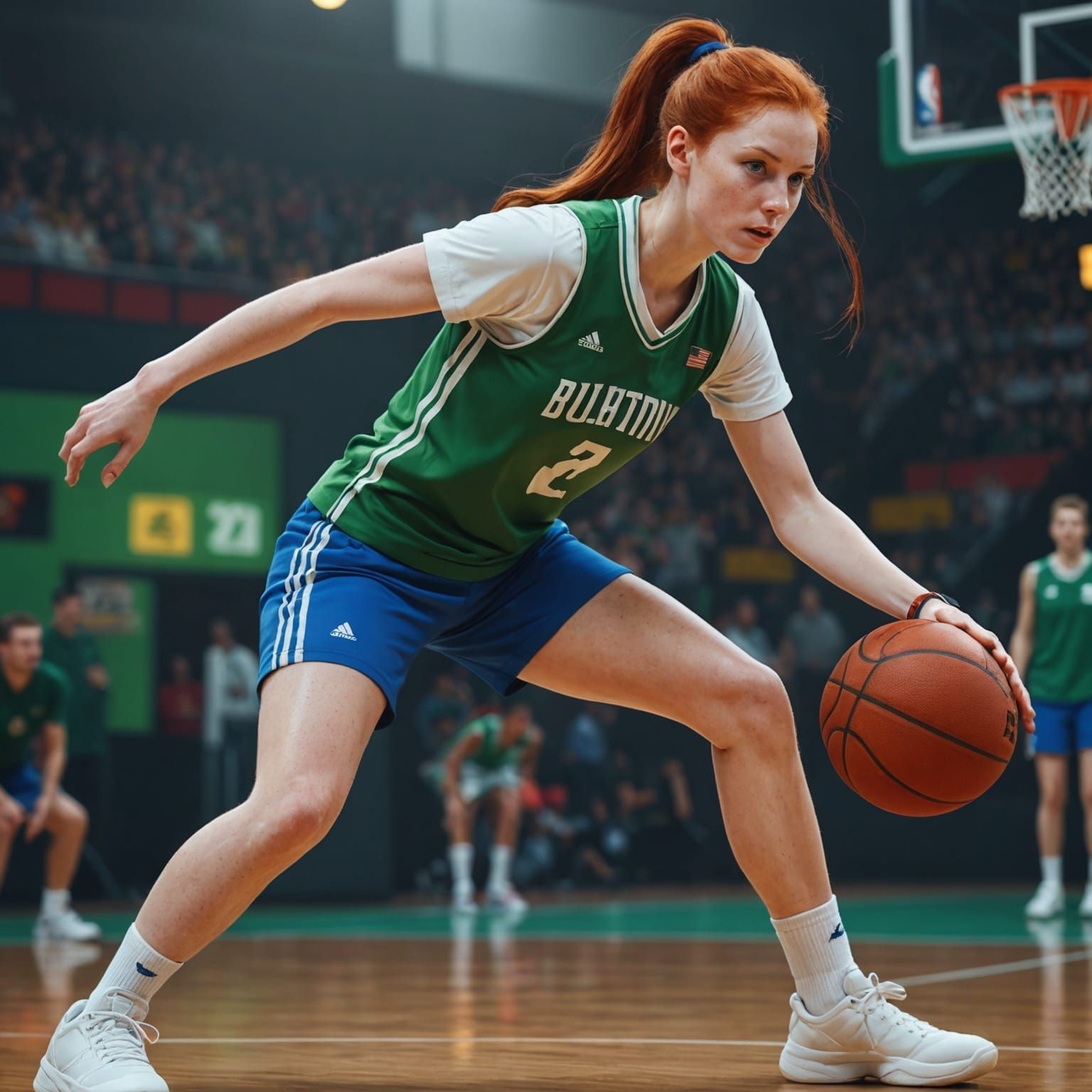 Woman Shooting Basketball in Detailed Digital Painting