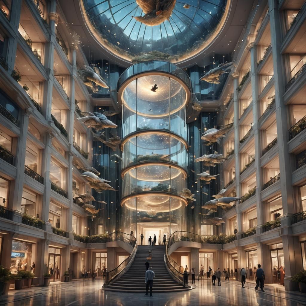 Glass Elliptical Building with Grand Portal, Bird's-Eye View