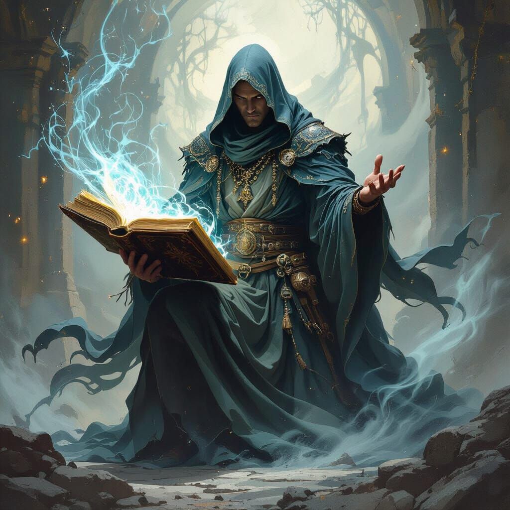 Mystic Figure Casting Spells in Fantasy Art Style