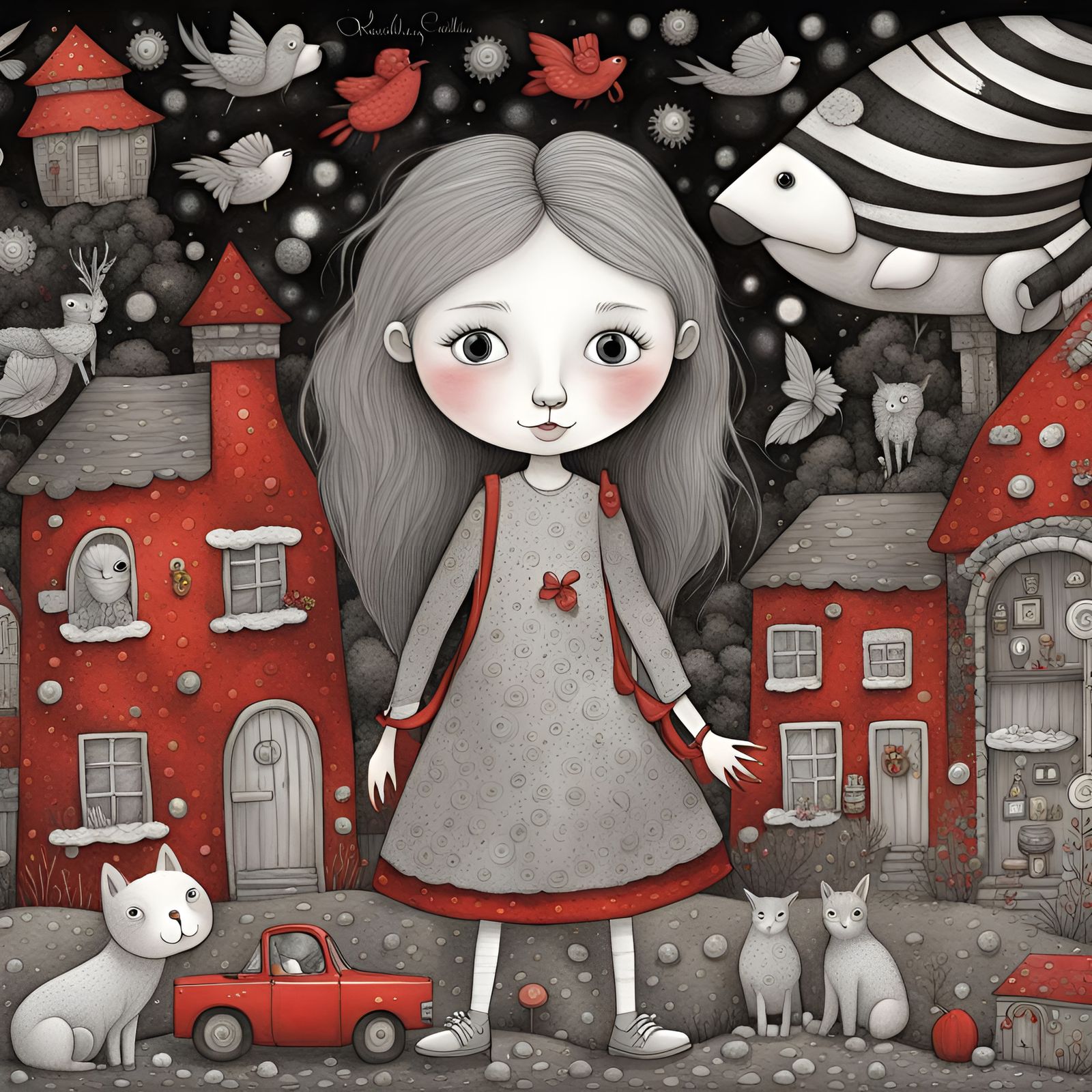 Whimsical Comic Book Art of a Happy Girl