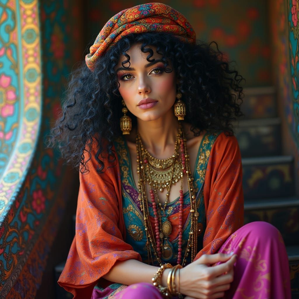 Portrait of a Gypsy Woman in Fantasy Realism