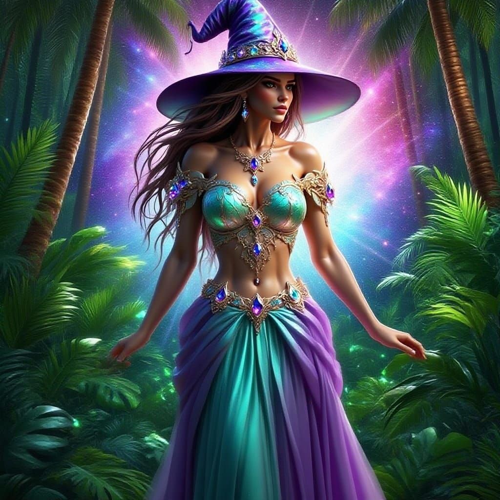 Opalescent Witch in Bioluminescent Digital Art