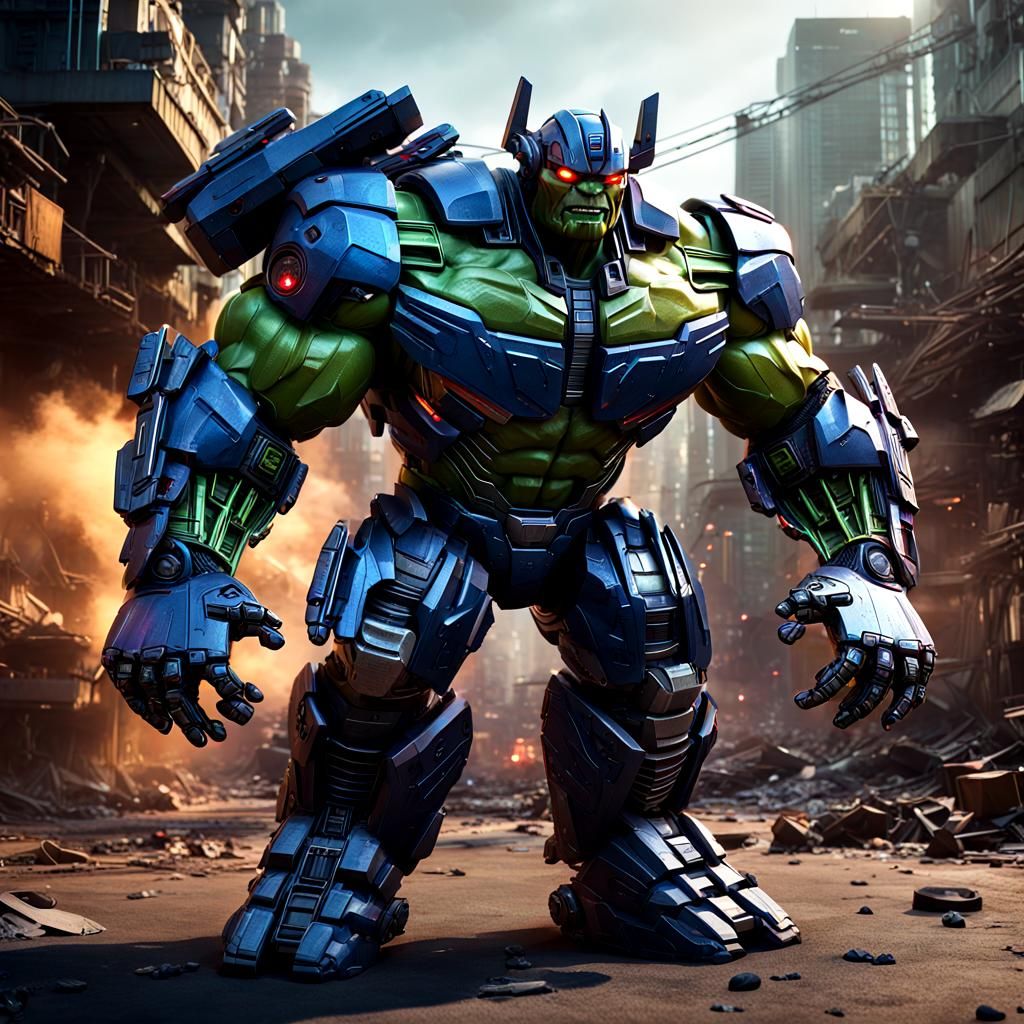 Cyberpunk Transformer Hulk Robot Ready to Fight