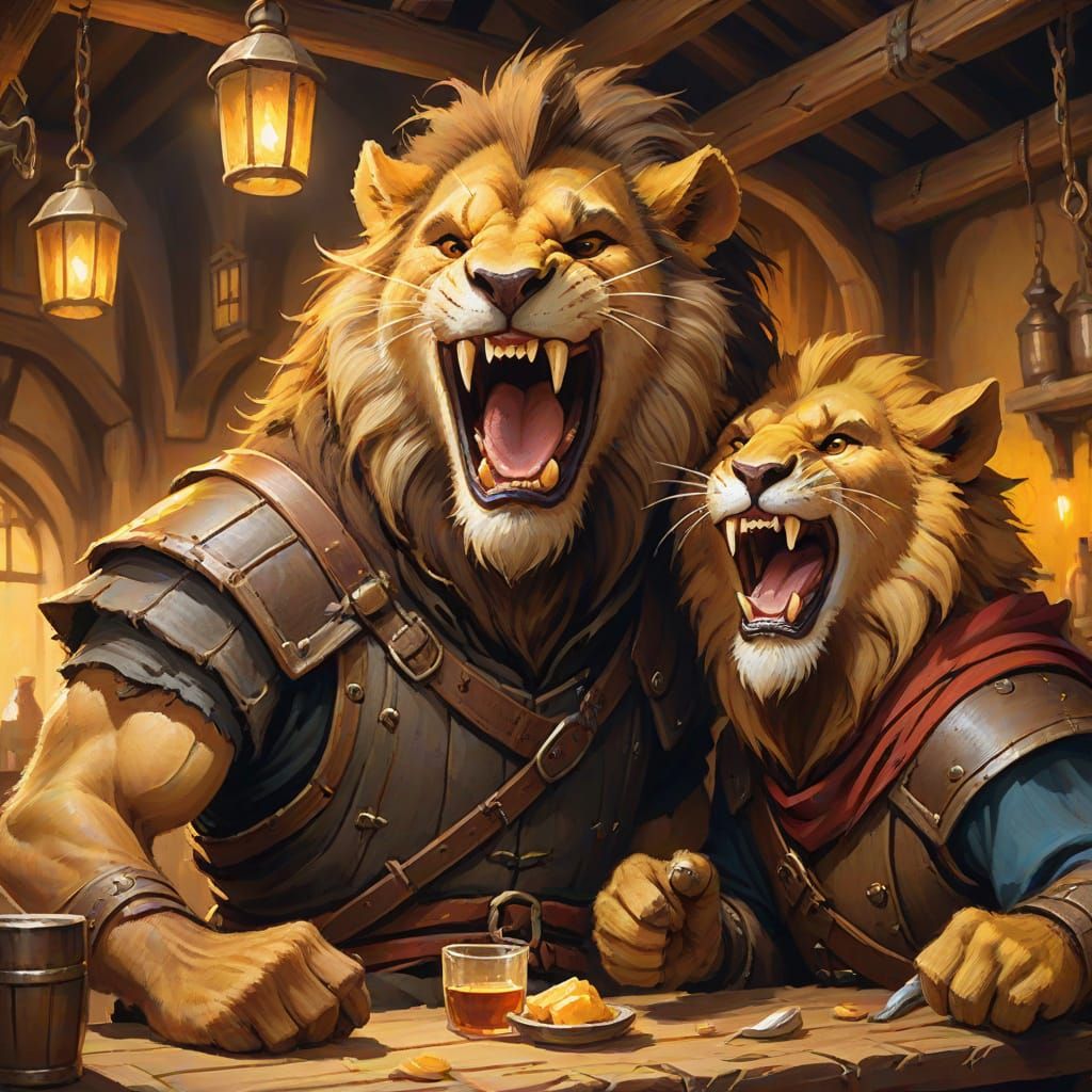 Wererat Thief and Lion Warrior in Oil Painting Style