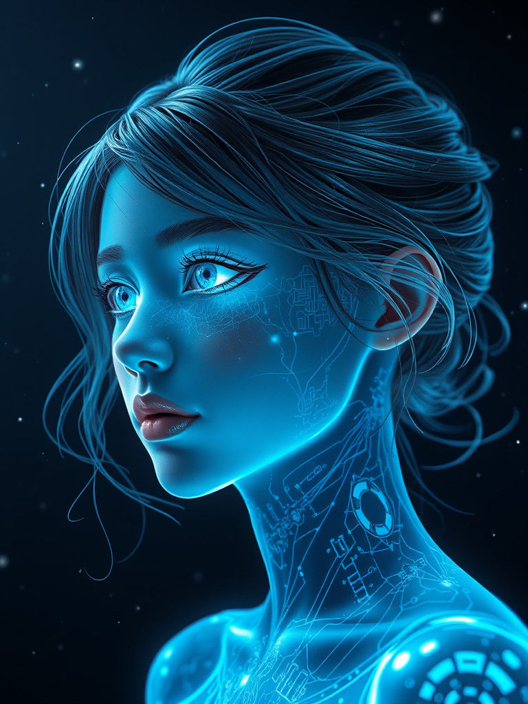 Holographic Woman in Space, Digital Anime Art
