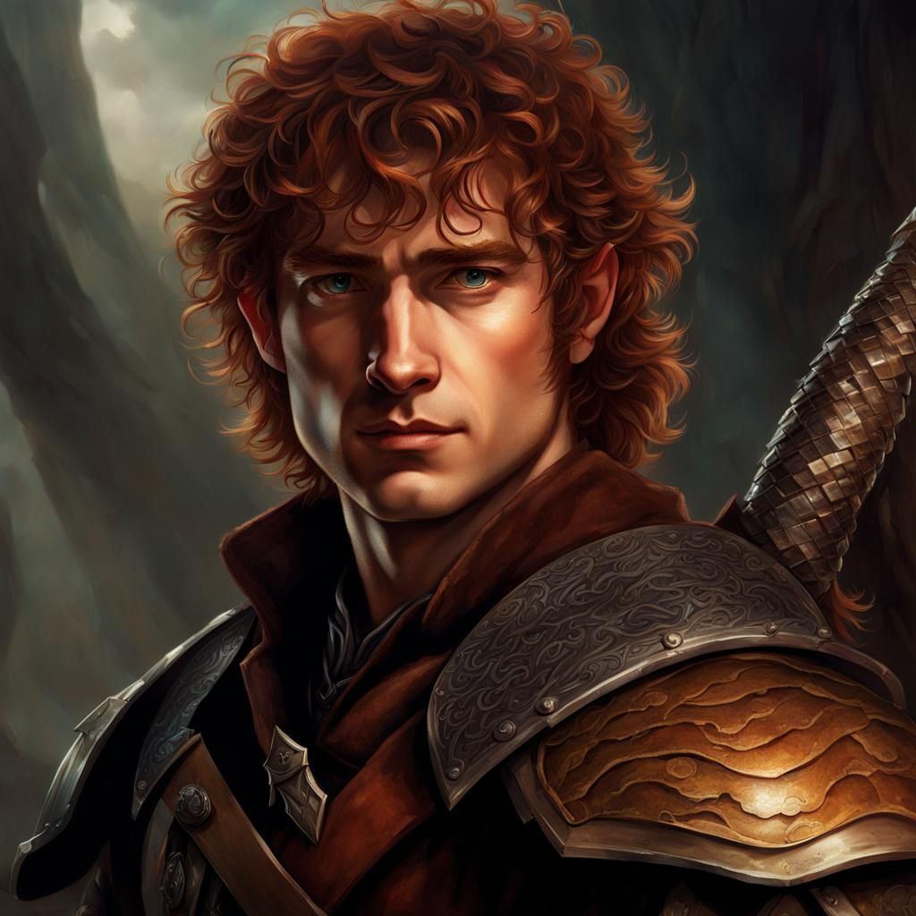 Brave Hobbit Ranger and Snake, Detailed Fantasy Painting
