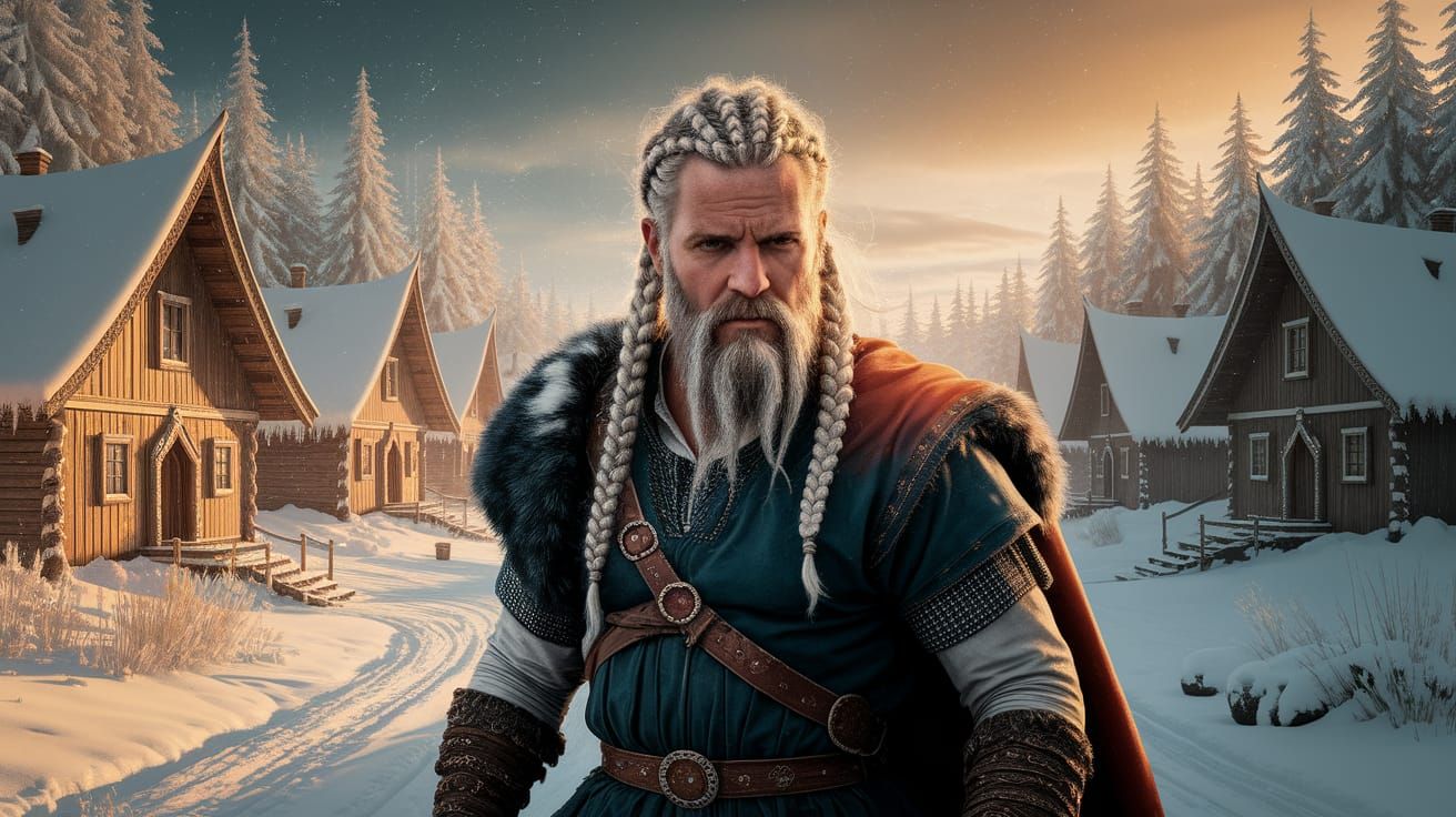 Viking Warrior in Snowy Village Photograph