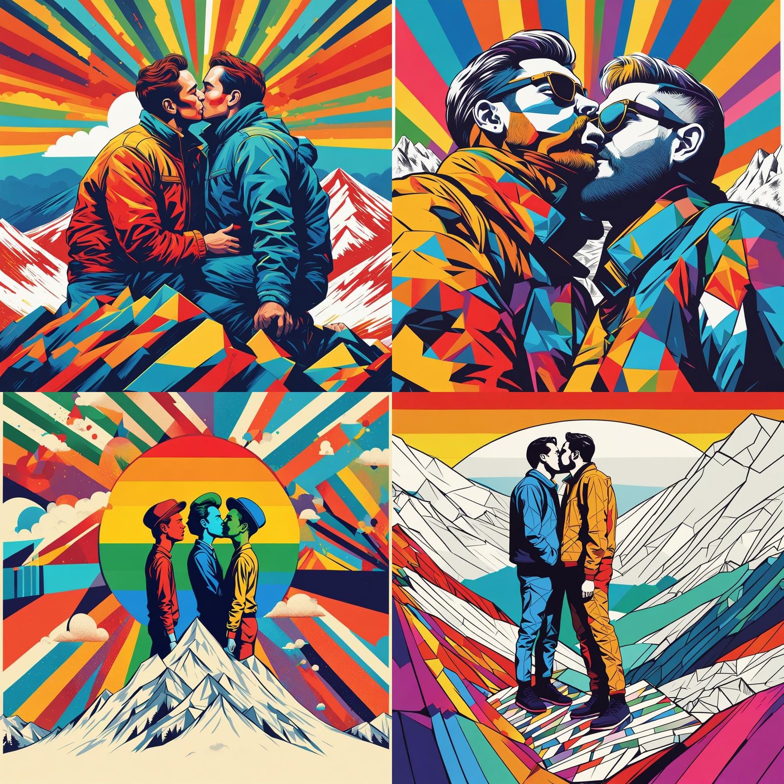 Pride Kiss on Mountain: Pop Art Screen Print