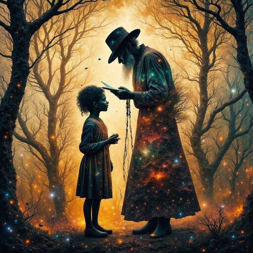 Magical Realism Masterpiece: Old Man and Grandson in Whimsic...