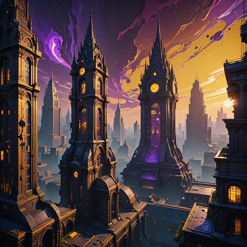 Dazzling Metropolis Cityscape in Vibrant Drip Painting