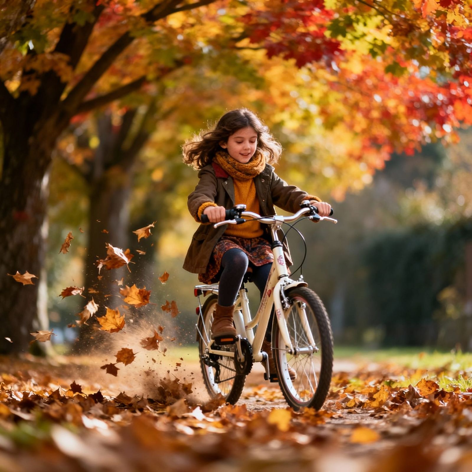 Italian Girl in Autumn Leaves Portrait