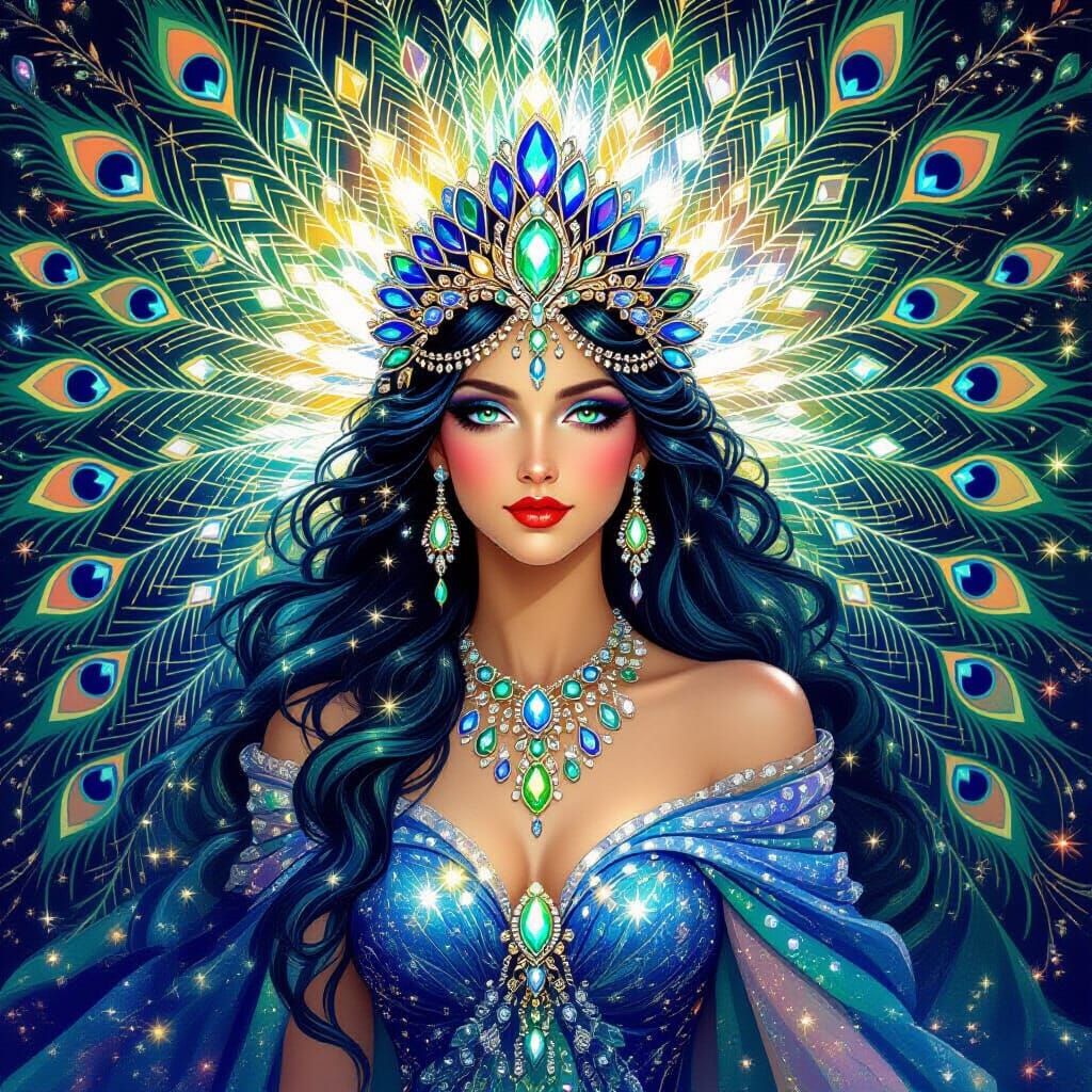 Crystal Peacock Goddess with Jeweled Gown and Wings