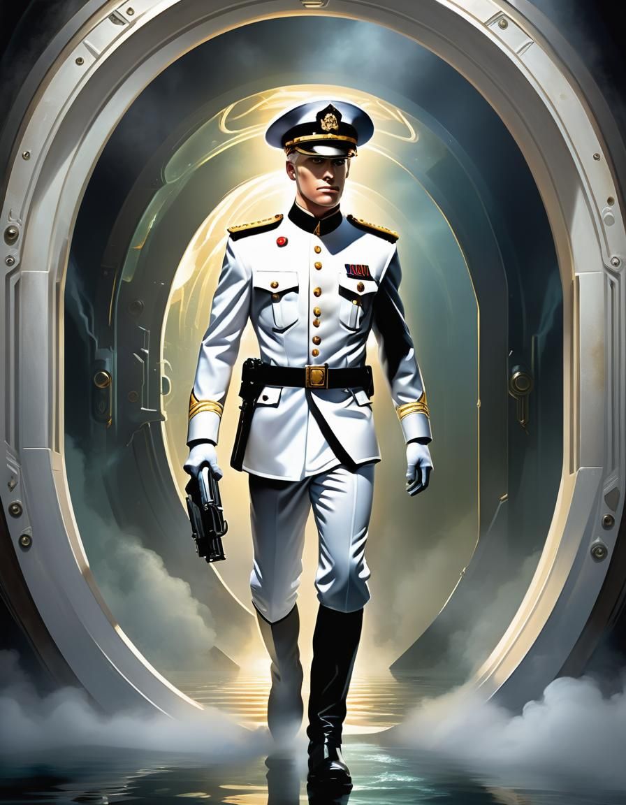 Captain Enters Magical Portal: Cell-Shaded Digital Art