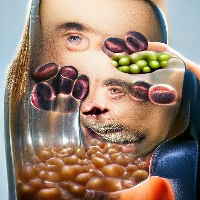 Surreal Bean Man Portrait with Bean Juice