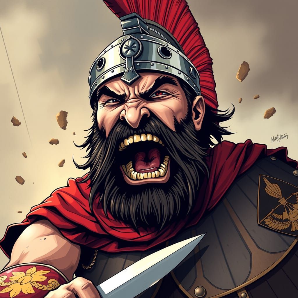 King Leonidas Caricature in Bold Comic Book Style