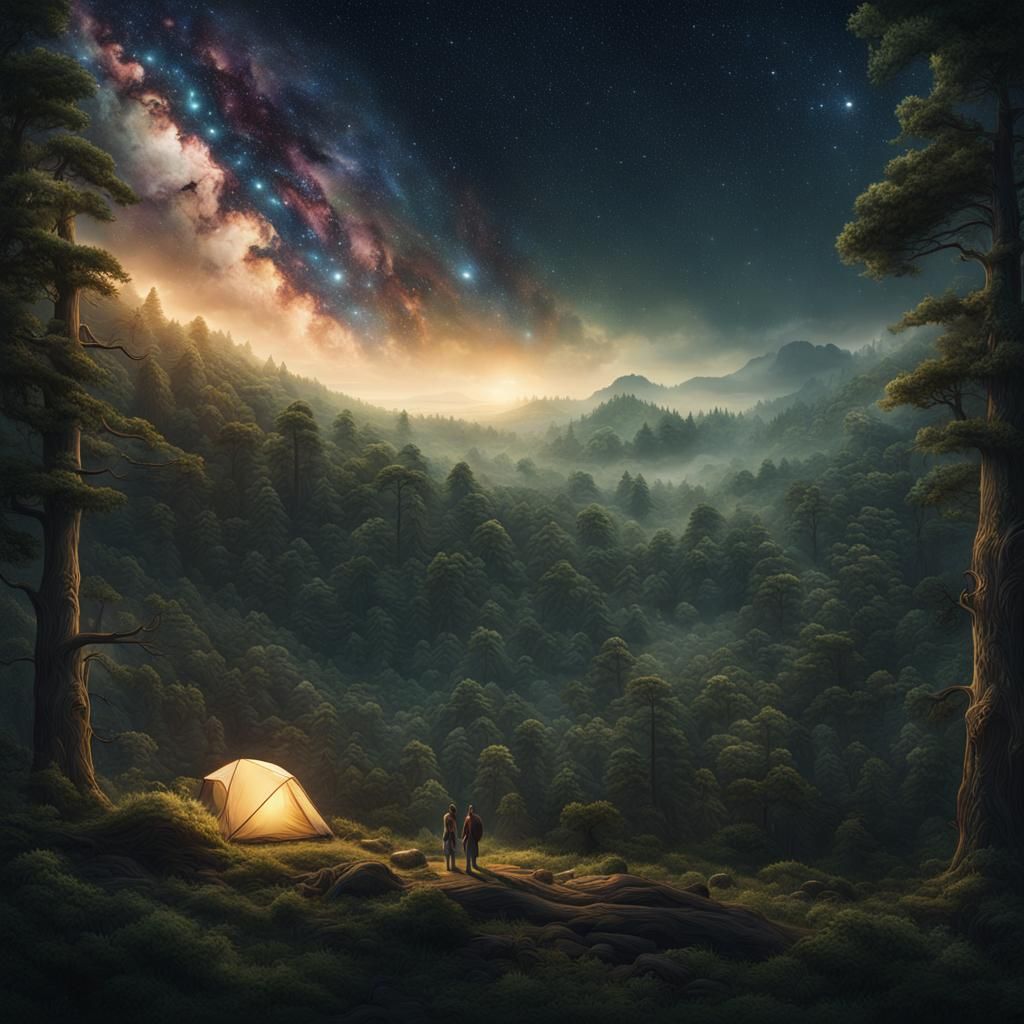 Epic Stargazing in Atmospheric Forest Painting