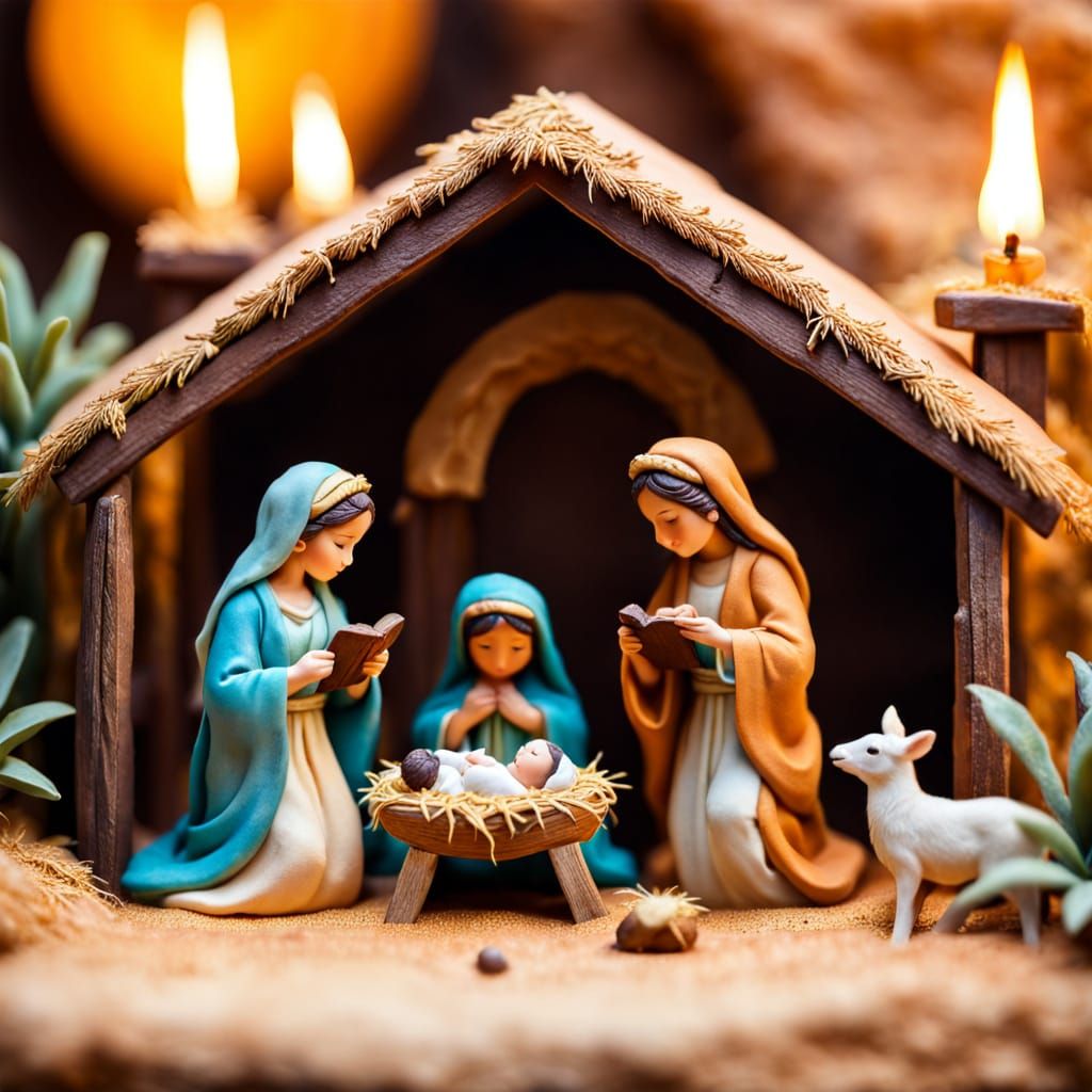 Miniature Clay Nativity Scene in Macro Photography