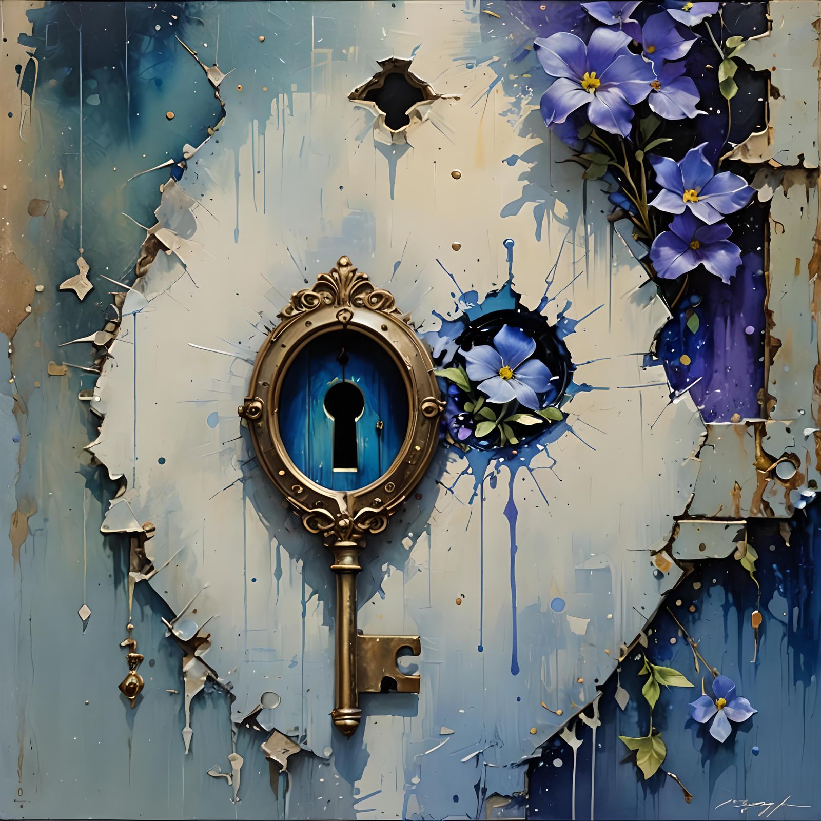 Mysterious Periwinkle Key with Keyhole: Detailed Matte Paint...