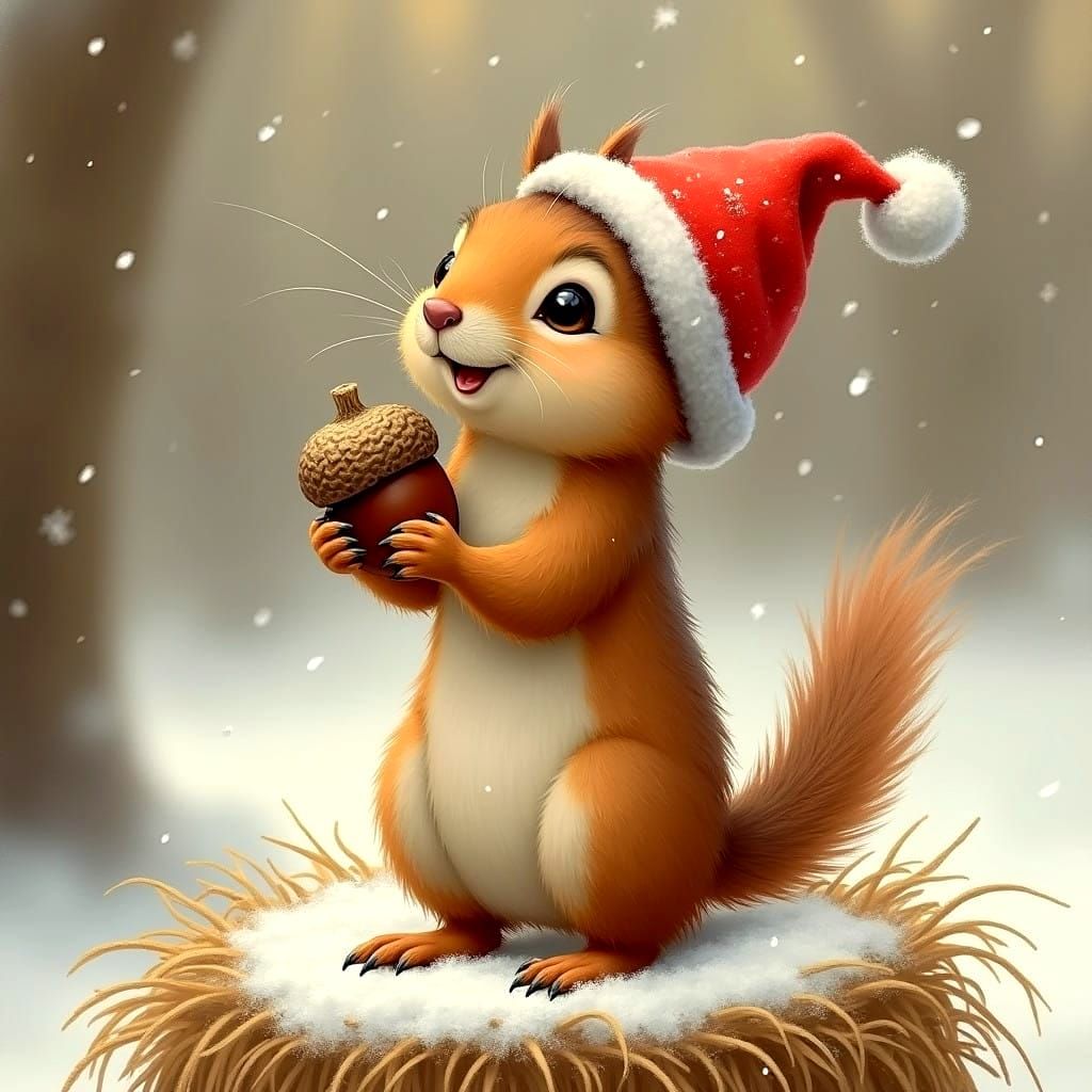 Squirrel in Festive Winter Scene