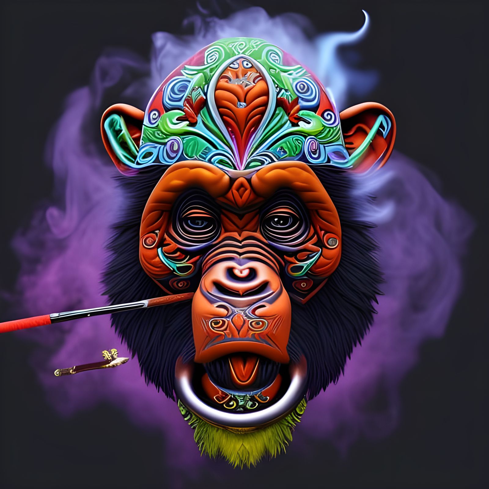 Anthropomorphic Ape God Smoking a Pipe