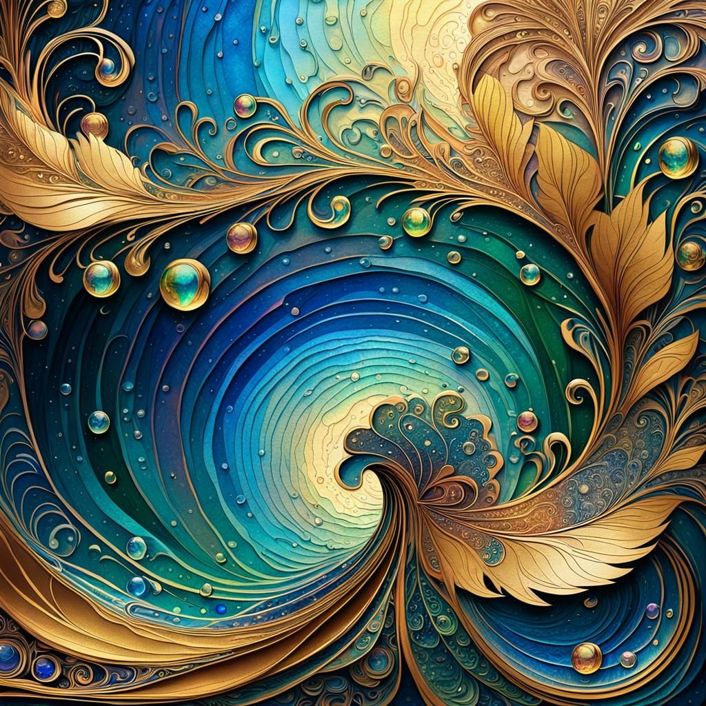 Psychedelic Art Nouveau Paper with Gold Filigree