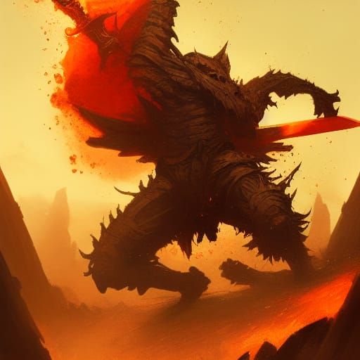 Orange Juice Monster Battles God: Dark Fantasy Art
