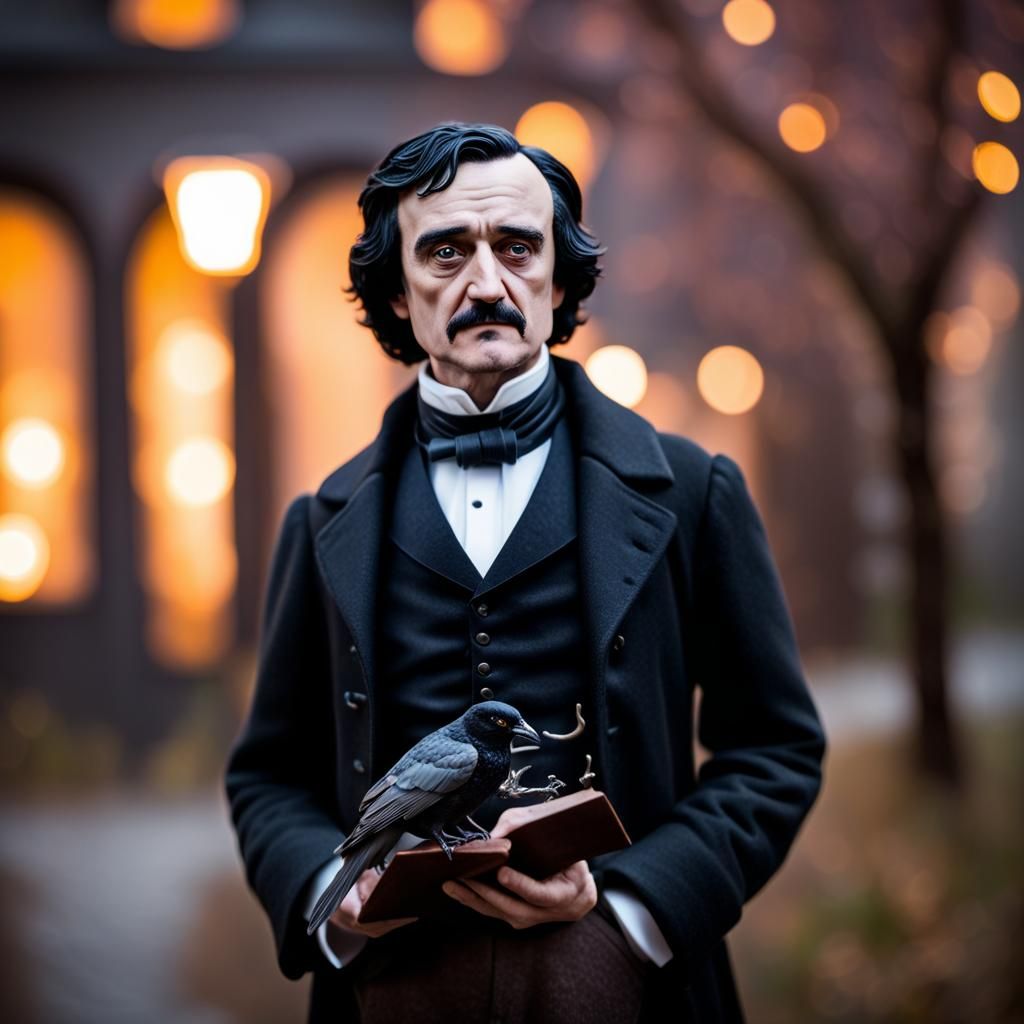 Eerie Portrait with Raven in Natural Lighting