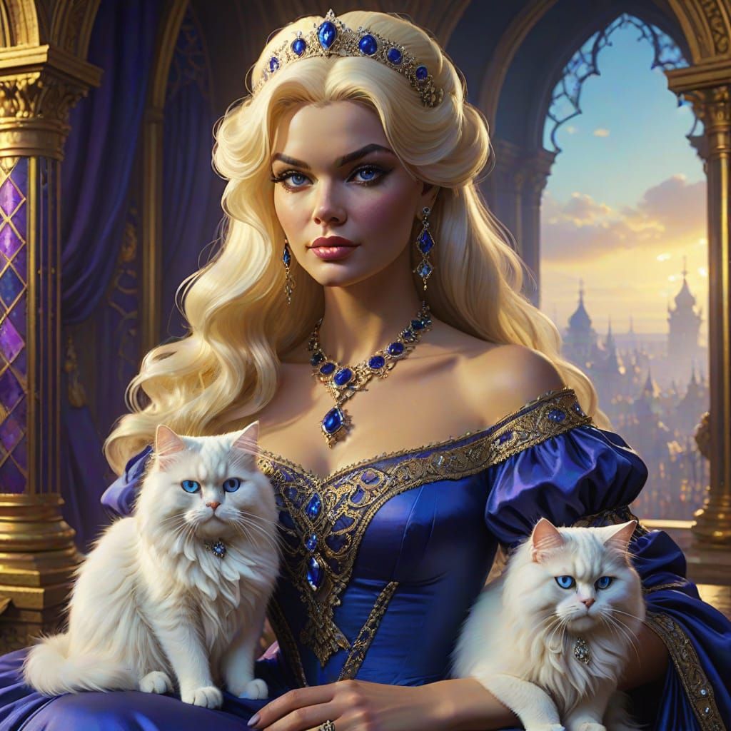 Majestic Blue-Eyed Queen in Renaissance Splendor